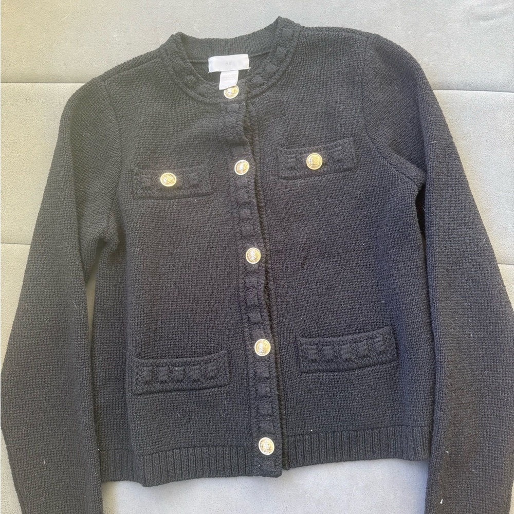 H&M Black Knit Button-Front Cardigan with Gold Buttons